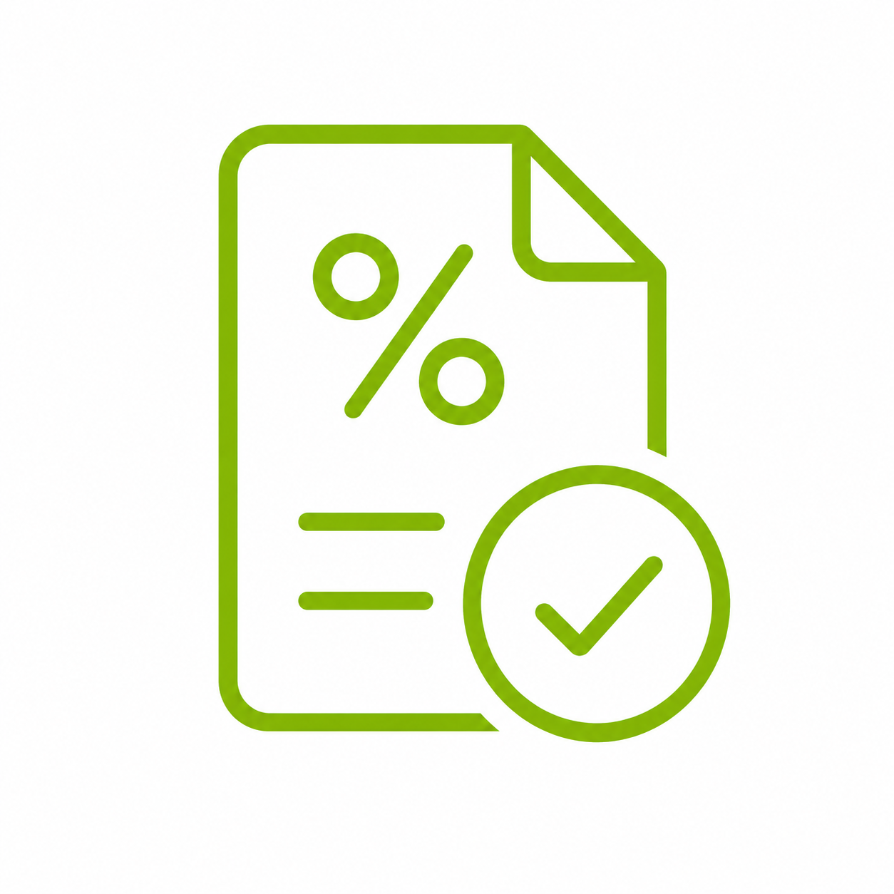 Document with percentage and checkmark icon for financial reporting and review